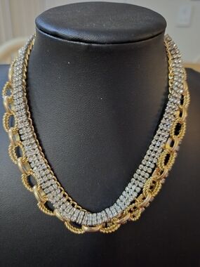 Gold-Tone Double Row Crystal Chain Necklace - Women's Jewelry